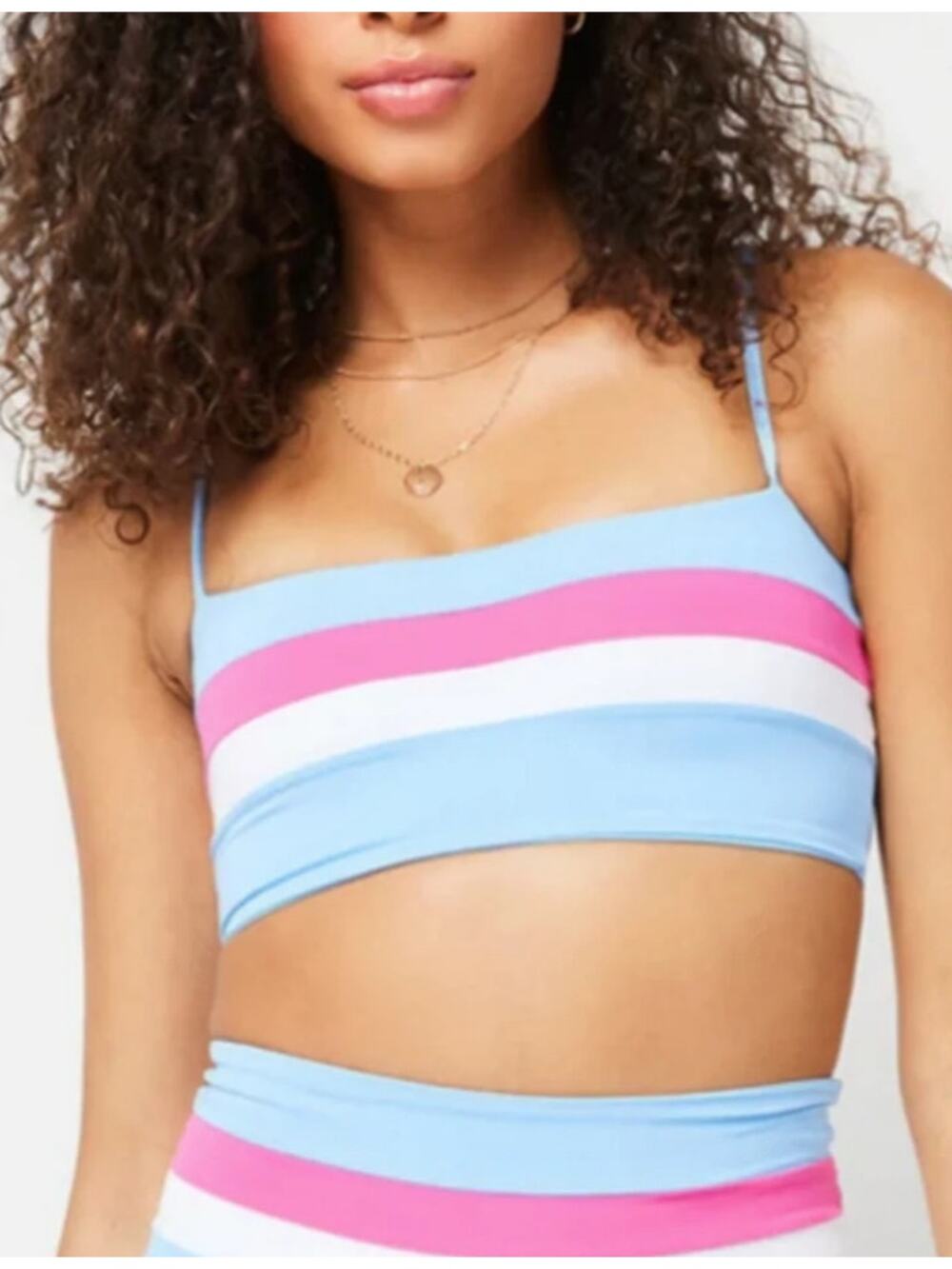 L*Space Rebel Stripe Bikini Top in Blue Pink Size Small NWT